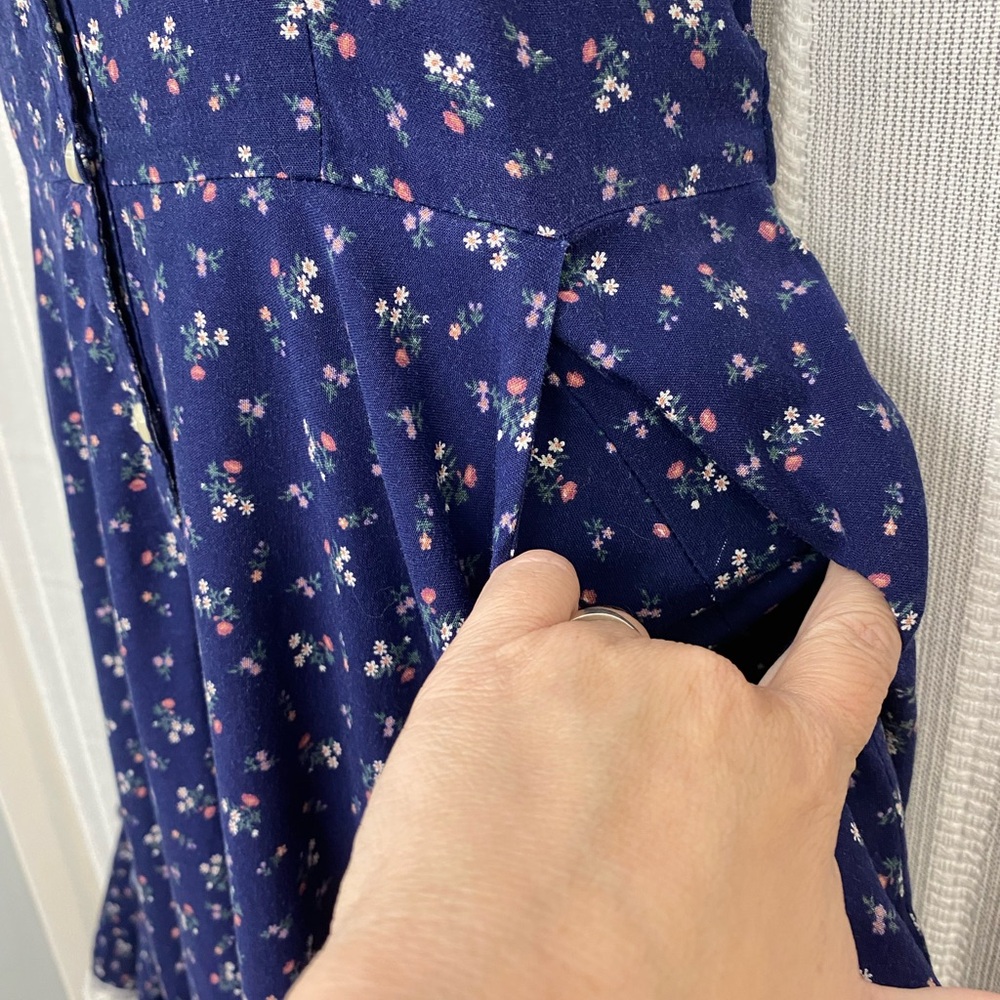 Gunne Sax Midnight Blue Floral with Lace Trim Dress Size S - Vintage EUC RARE - Picture 9 of 16